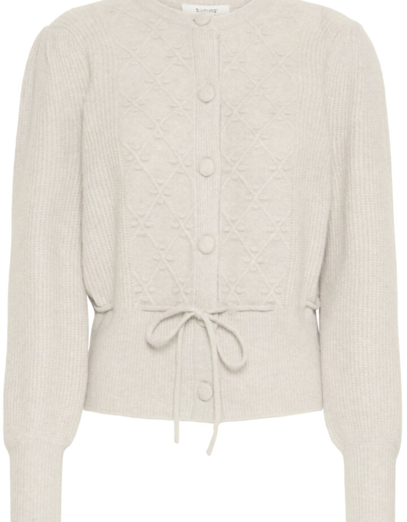 B.Young Miffa Cinched Waist Knit Cardigan in Grey Melange