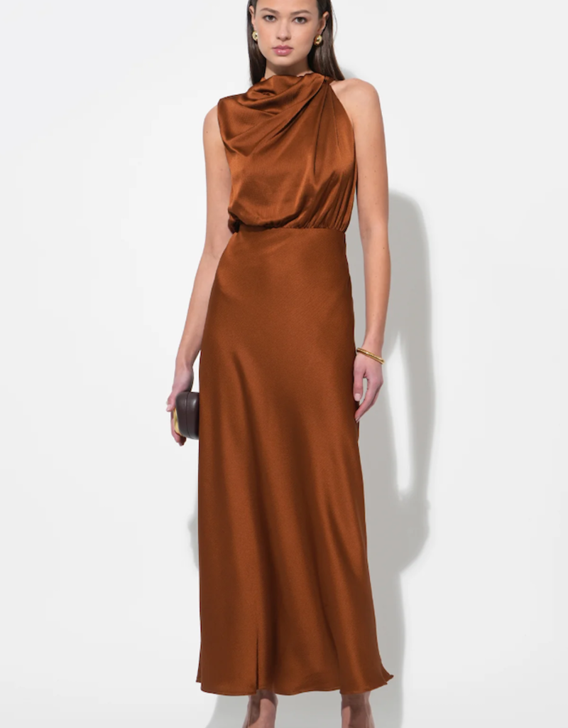 Adelyn Rae Kate Cowl Drape Asymmetrical Maxi Dress