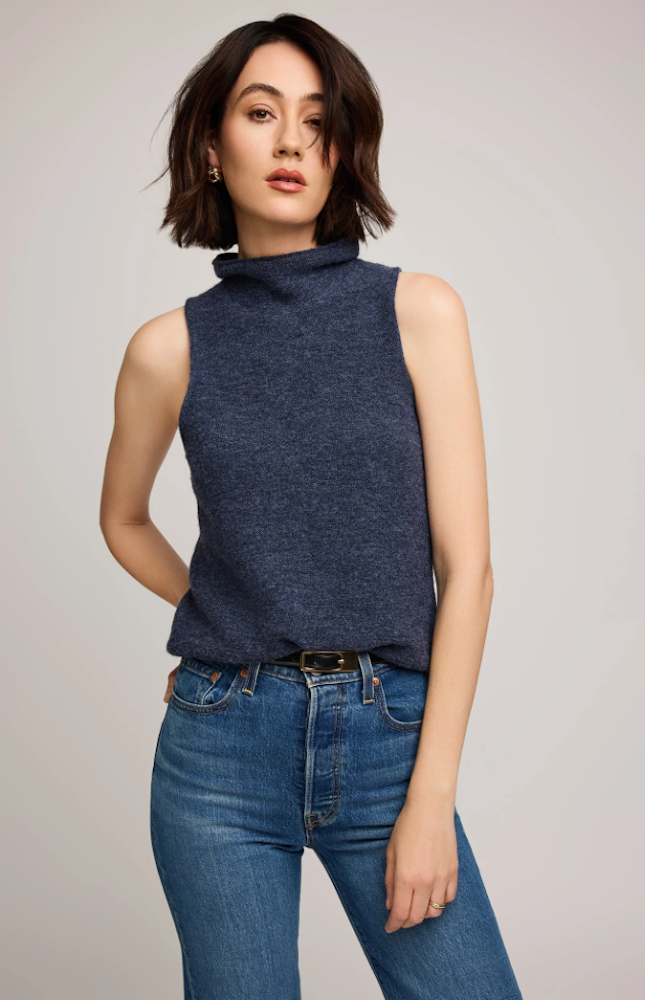 Orla Knit Sleeveless Top in Heather Blue - Adorn Boutique