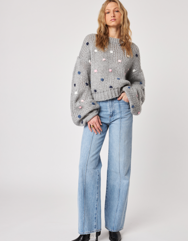 John and Jenn Greyson Balloon Sleeve Knit in Dotted Shadow
