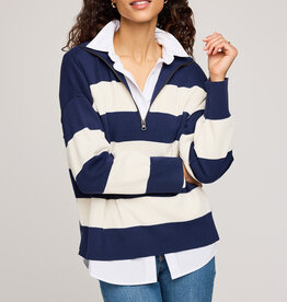 Gentle Fawn Idris  1/4 Zip in Navy Stripe **LARGE, X-LARGE**