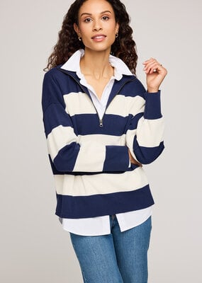 Gentle Fawn Idris  1/4 Zip in Navy Stripe