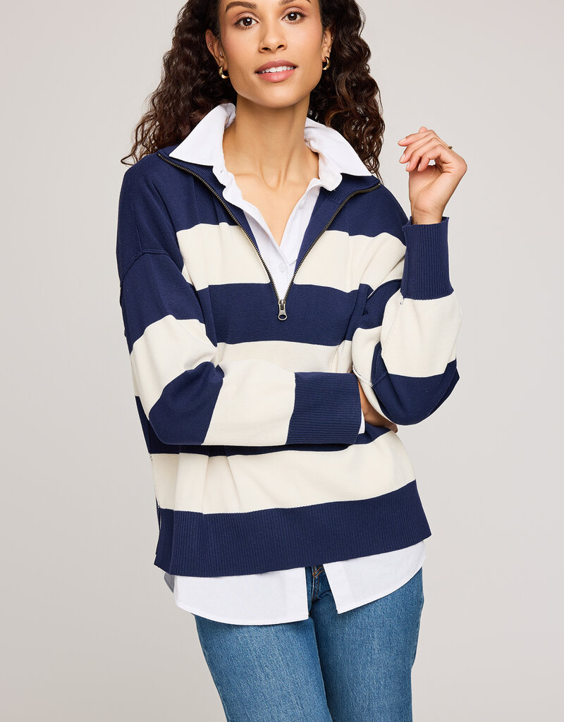 Gentle Fawn Idris  1/4 Zip in Navy Stripe