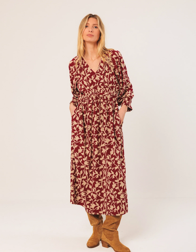 Indi and Cold Kavita Viscose Midi Dress in Cherry