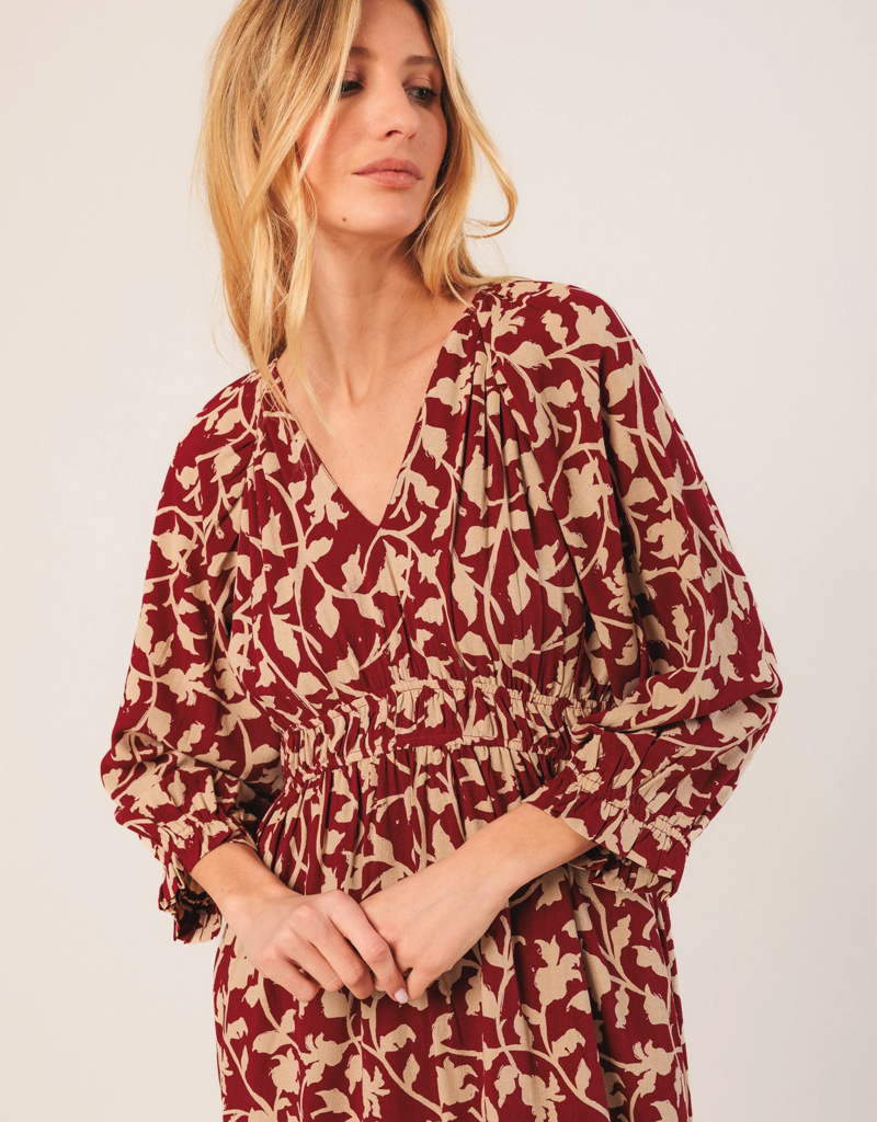 Indi and Cold Kavita Viscose Midi Dress in Cherry