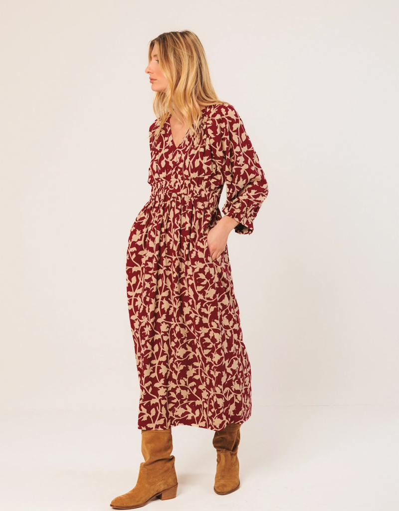 Indi and Cold Kavita Viscose Midi Dress in Cherry