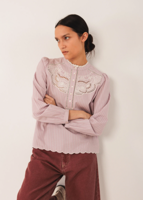 Indi and Cold Xander Embroidered Poplin Blouse in Mauve