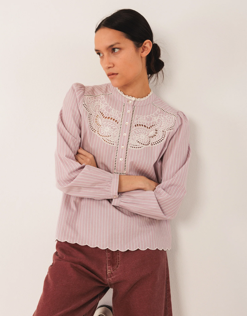 Indi and Cold Xander Embroidered Poplin Blouse in Mauve