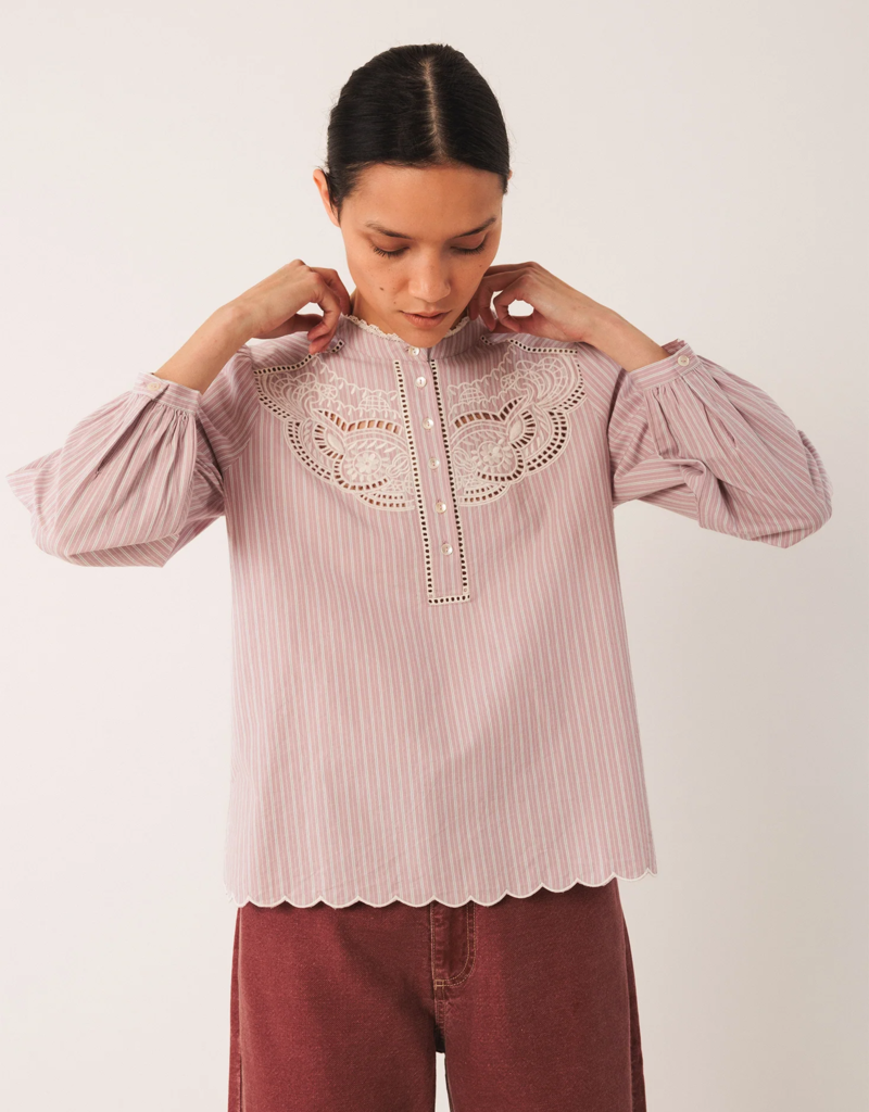 Indi and Cold Xander Embroidered Poplin Blouse in Mauve