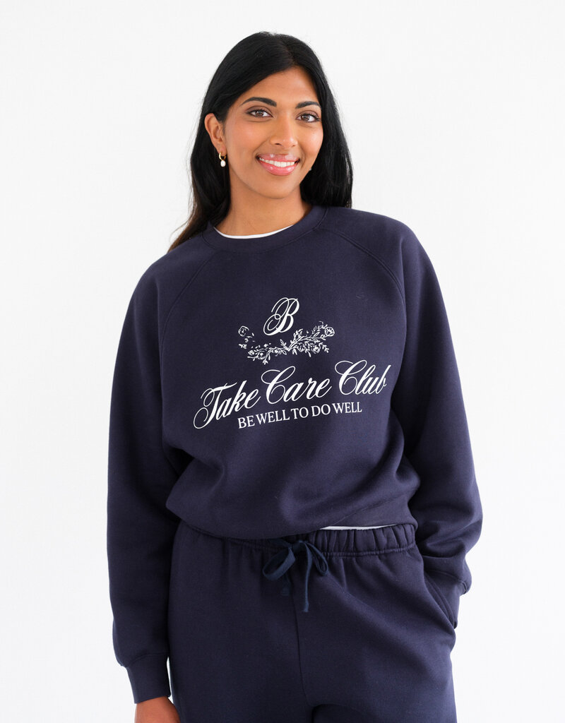 Brunette the Label Take Care Perfect Crew in Navy w/ White