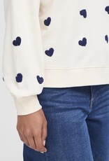 ICHI Kasura 100% Cotton Knit Sweater in Patriot Blue Hearts