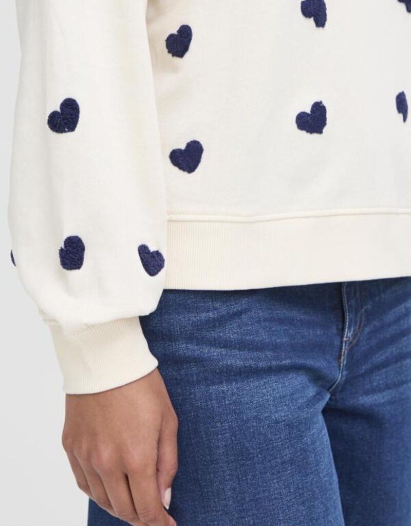 ICHI Kasura 100% Cotton Knit Sweater in Patriot Blue Hearts