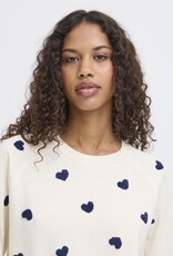 ICHI Kasura 100% Cotton Knit Sweater in Patriot Blue Hearts