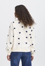 ICHI Kasura 100% Cotton Knit Sweater in Patriot Blue Hearts