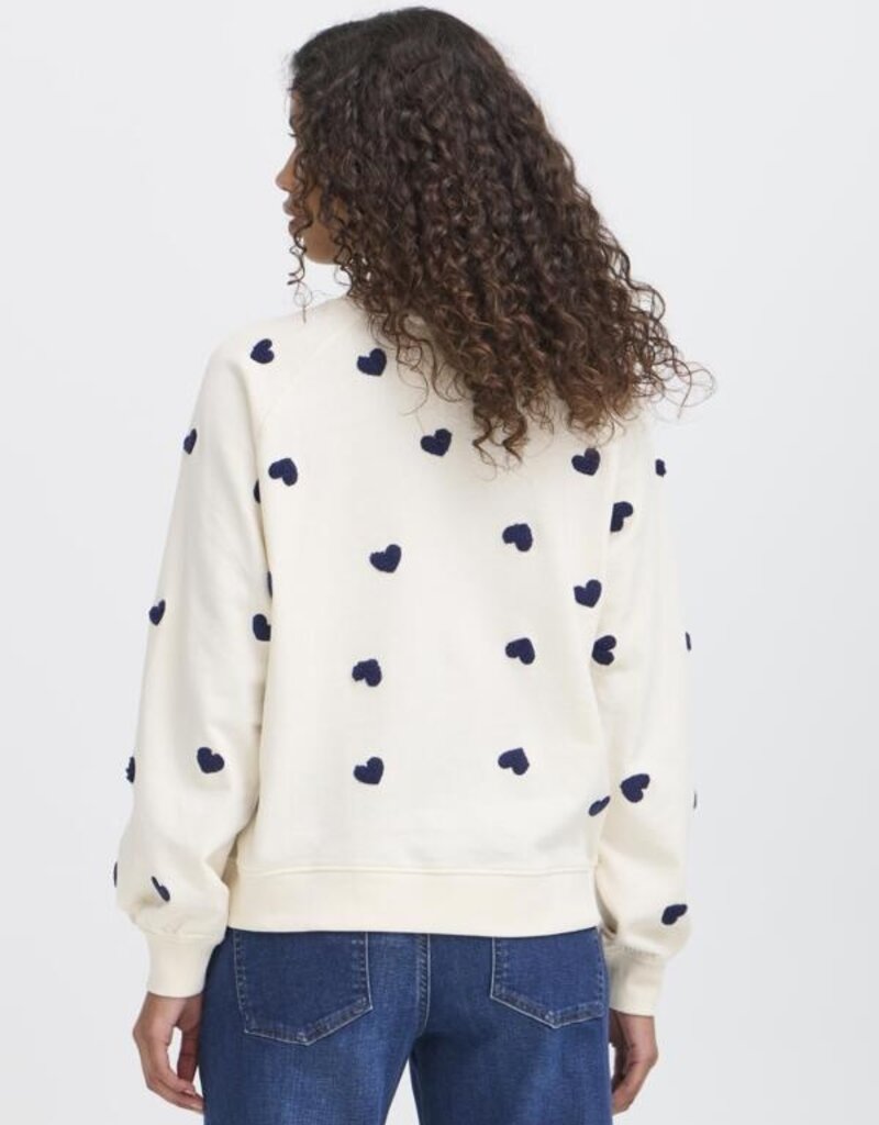 ICHI Kasura 100% Cotton Knit Sweater in Patriot Blue Hearts