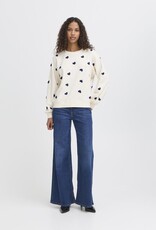 ICHI Kasura 100% Cotton Knit Sweater in Patriot Blue Hearts