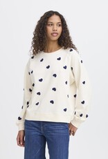 ICHI Kasura 100% Cotton Knit Sweater in Patriot Blue Hearts