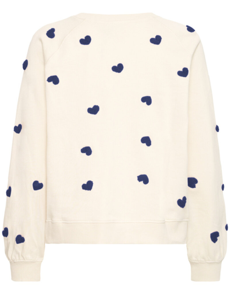 ICHI Kasura 100% Cotton Knit Sweater in Patriot Blue Hearts