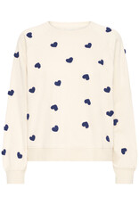 ICHI Kasura 100% Cotton Knit Sweater in Patriot Blue Hearts