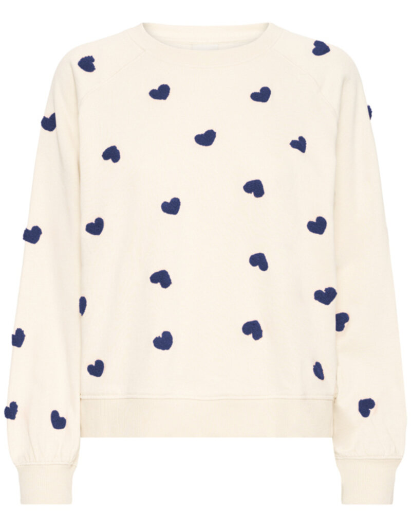 ICHI Kasura 100% Cotton Knit Sweater in Patriot Blue Hearts