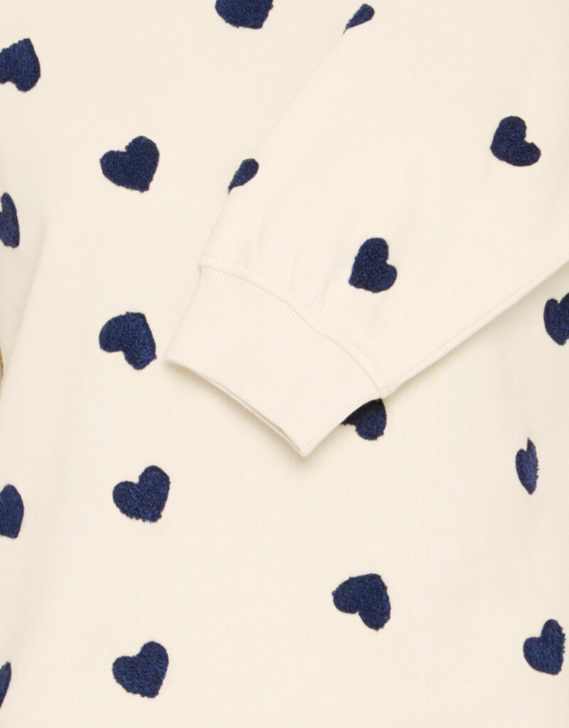 ICHI Kasura 100% Cotton Knit Sweater in Patriot Blue Hearts