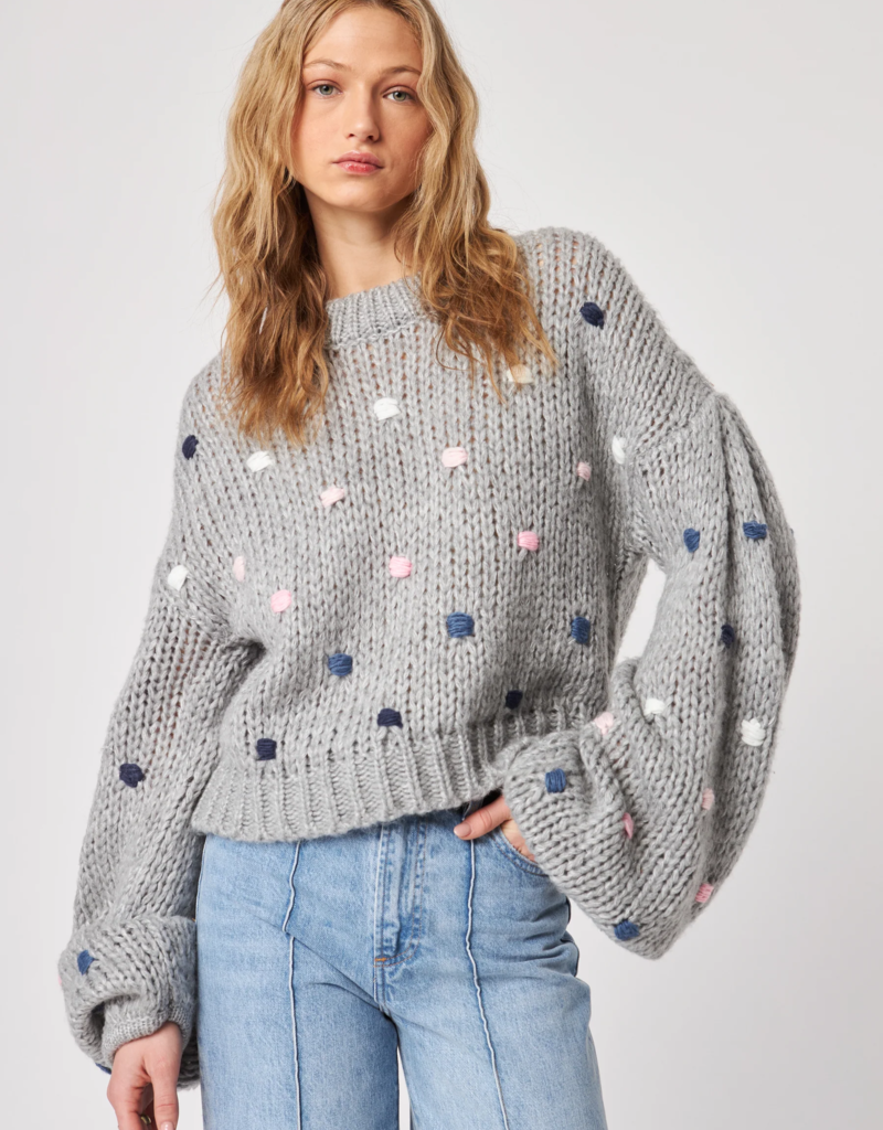 John and Jenn Greyson Balloon Sleeve Knit in Dotted Shadow