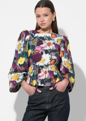 Adelyn Rae Esmaire Peplum Blouse in Multi Floral **X-SMALL, SMALL**