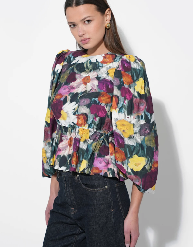 Adelyn Rae Esmaire Peplum Blouse in Multi Floral