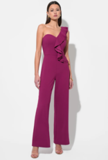 Adelyn Rae Deana One Shoulder Ruffled Jumpsuit in Magenta