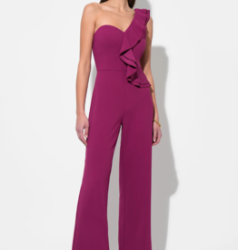 Adelyn Rae Deana One Shoulder Ruffled Jumpsuit in Magenta