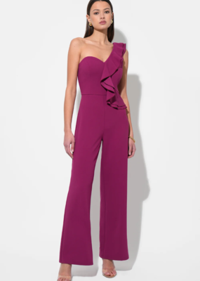 Adelyn Rae Deana One Shoulder Ruffled Jumpsuit in Magenta