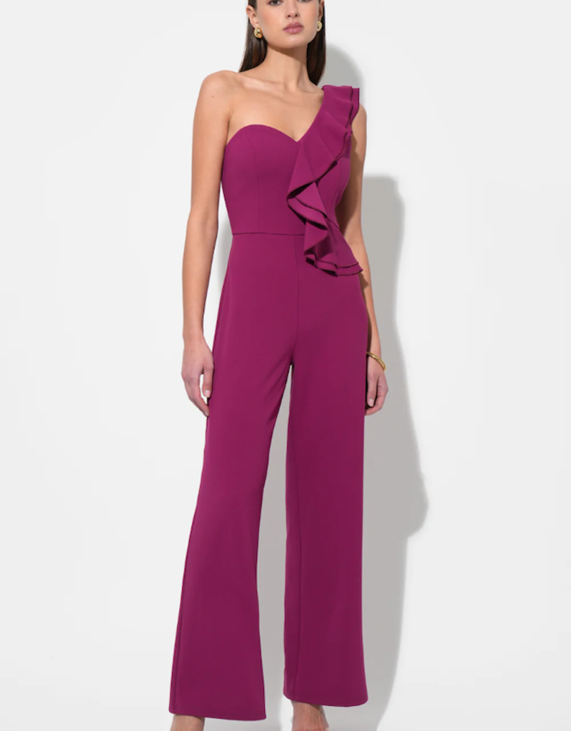 Adelyn Rae Deana One Shoulder Ruffled Jumpsuit in Magenta