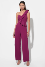 Adelyn Rae Deana One Shoulder Ruffled Jumpsuit in Magenta