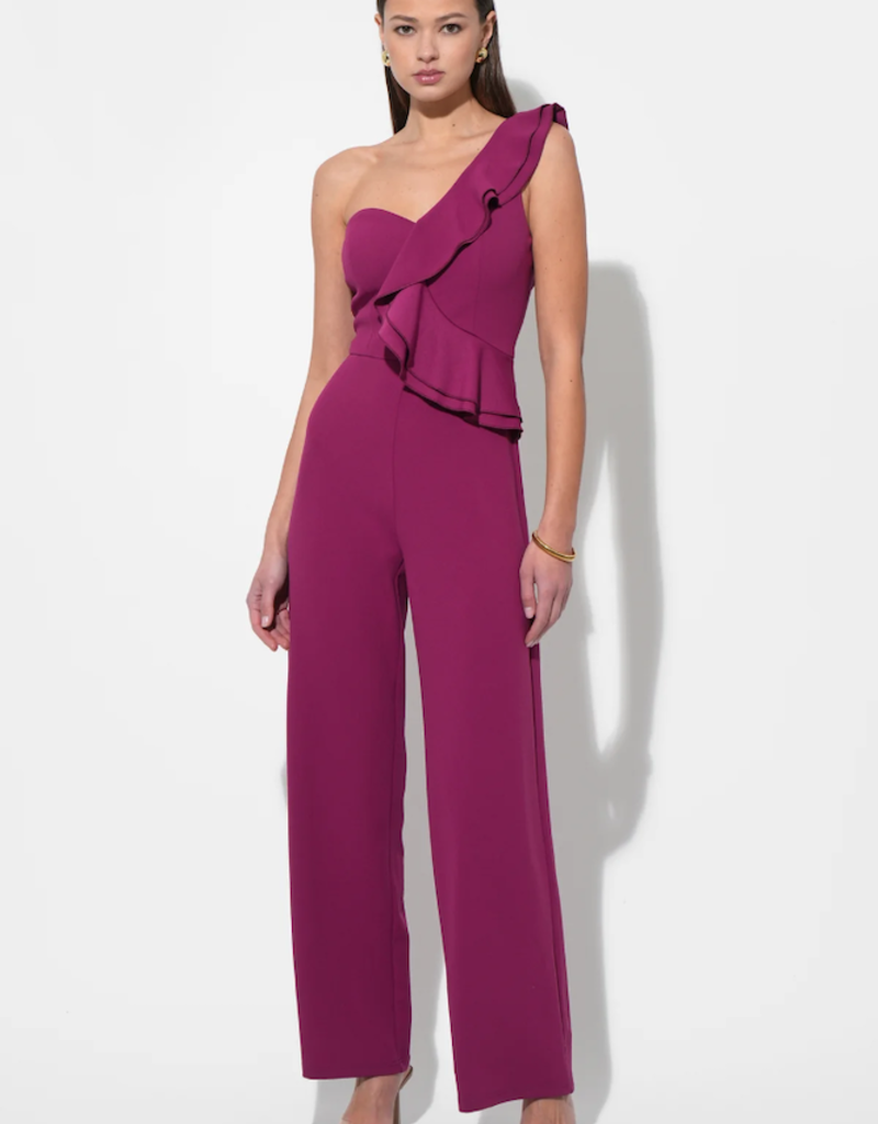 Adelyn Rae Deana One Shoulder Ruffled Jumpsuit in Magenta