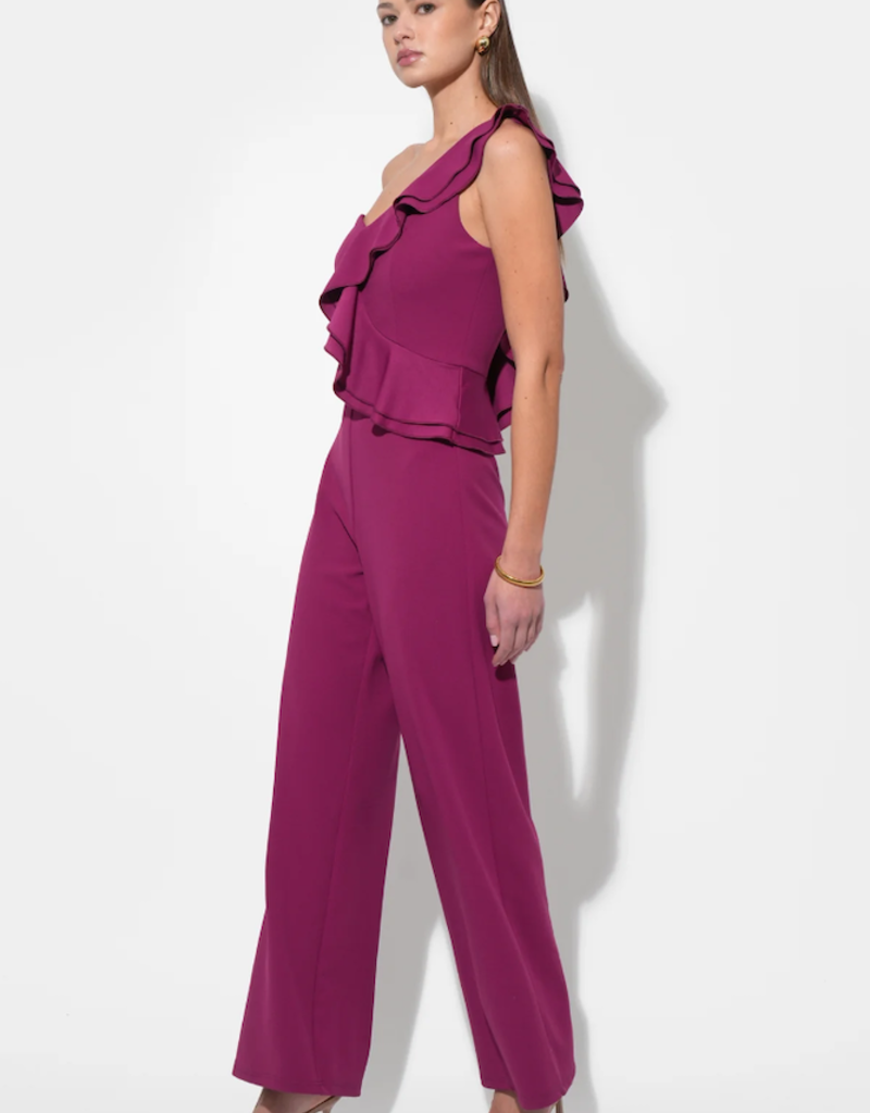 Adelyn Rae Deana One Shoulder Ruffled Jumpsuit in Magenta