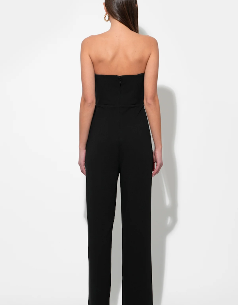Adelyn Rae Donna Stretch Crepe Jumpsuit with Contrast Mesh in Black