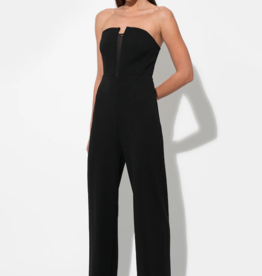 Adelyn Rae Donna Stretch Crepe Jumpsuit with Contrast Mesh in Black