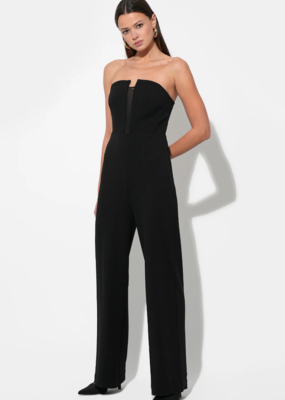 Adelyn Rae Donna Stretch Crepe Jumpsuit with Contrast Mesh in Black