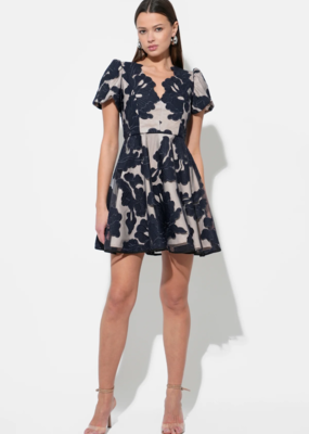 Adelyn Rae Agnes Burnout Puff Sleeve Mini Dress in Navy