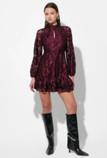 Adelyn Rae Elinor Velvet Burnout Mock Neck Fit and Flare Mini Dress in Wine