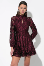 Adelyn Rae Elinor Velvet Burnout Mock Neck Fit and Flare Mini Dress in Wine