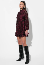 Adelyn Rae Elinor Velvet Burnout Mock Neck Fit and Flare Mini Dress in Wine