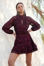 Adelyn Rae Elinor Velvet Burnout Mock Neck Fit and Flare Mini Dress in Wine