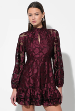 Adelyn Rae Elinor Velvet Burnout Mock Neck Fit and Flare Mini Dress in Wine
