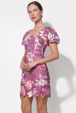 Adelyn Rae Maybelle Floral Lace Puff Sleeve Mini Dress in Magenta