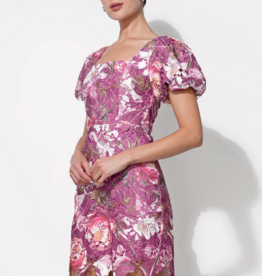 Adelyn Rae Maybelle Floral Lace Puff Sleeve Mini Dress in Magenta