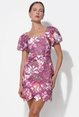 Adelyn Rae Maybelle Floral Lace Puff Sleeve Mini Dress in Magenta