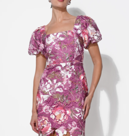 Adelyn Rae Maybelle Floral Lace Puff Sleeve Mini Dress in Magenta