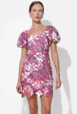 Adelyn Rae Maybelle Floral Lace Puff Sleeve Mini Dress in Magenta