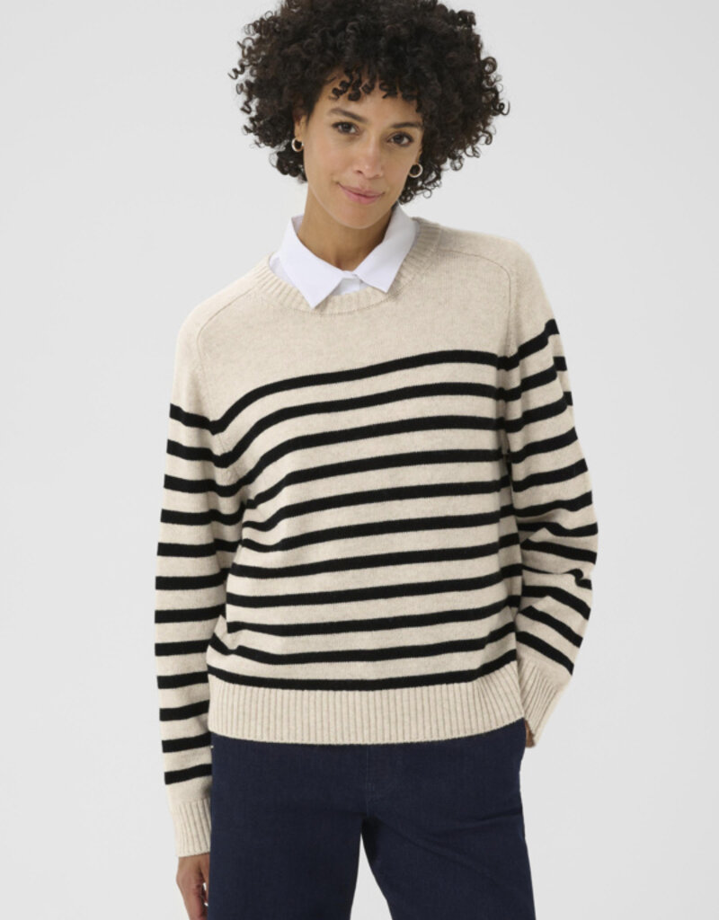 Part Two Niaka Knit Pullover in Black Stripe